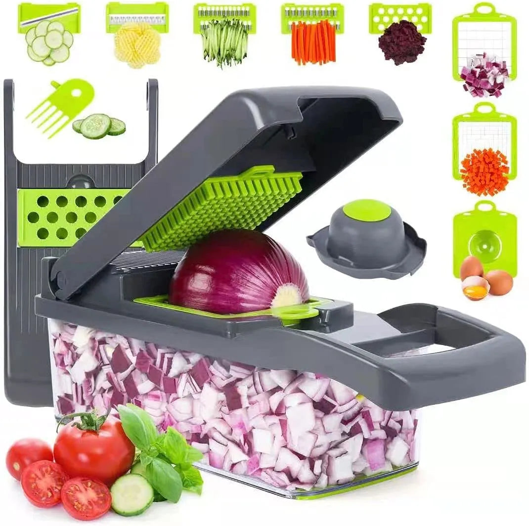 16-in-1 Vegetable Chopper β Multi-Functional Dicer, Slicer & Grater with Storage Container